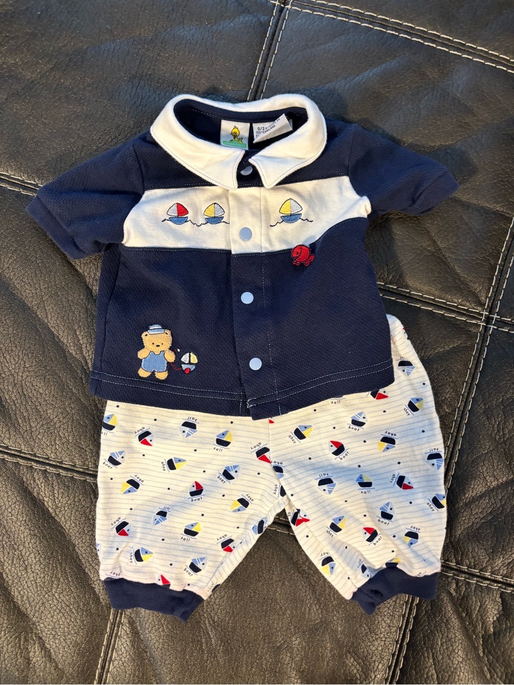 Vintage Sesame Streer Navy & White Baby Sailboat Polo Set